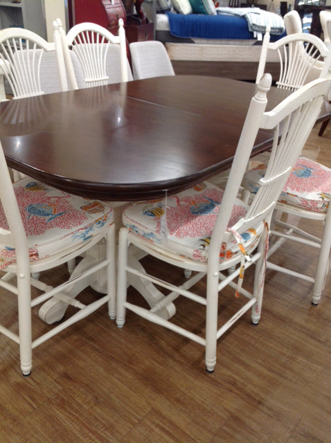 Double Pedestal Dining Table with 6 Chairs - Solid Wood Kitchen Table Set for Family Meals & Entertaining
