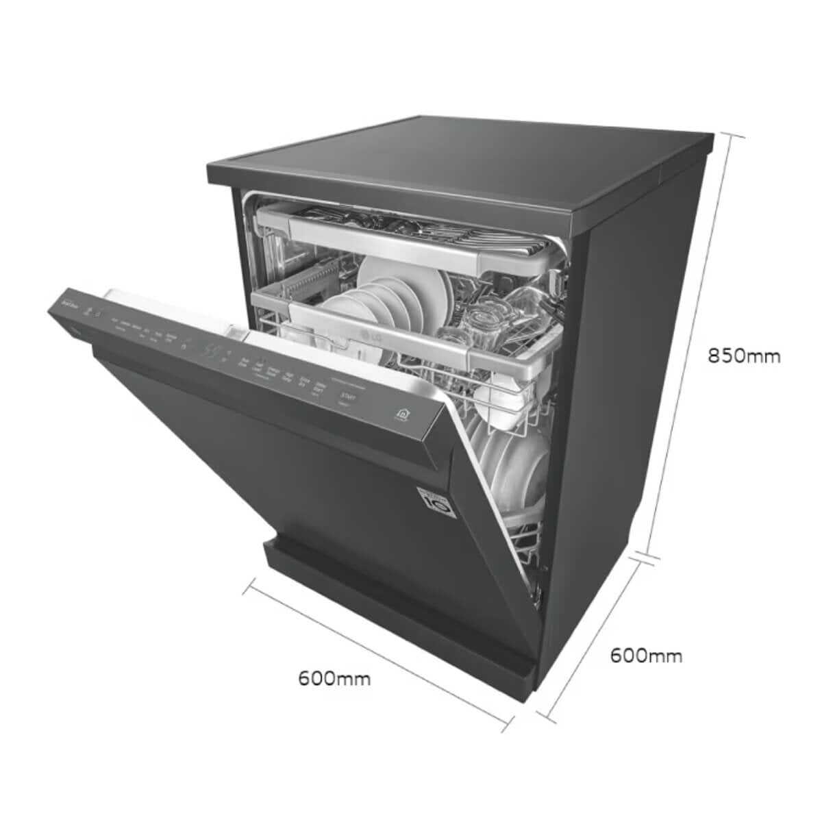 LG 60cm QuadWash Freestanding Dishwasher with Auto Door Opening - Matte Black (Model XD3A15MB) | Energy Efficient & Quiet Operation for Modern Kitchens | Perfect for Small Families & Open-Plan Homes