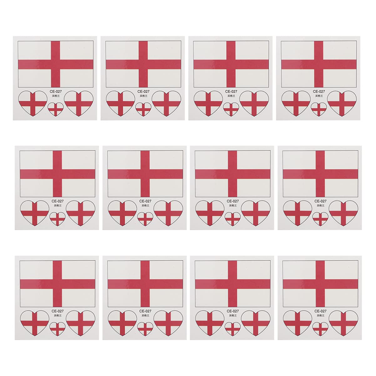 12pcs England Flag Temporary Tattoos - Patriotic British Stickers for European Cup, World Cup & Sports Events - Perfect for Face & Body Decoration - Party Favors & National Pride Accessories