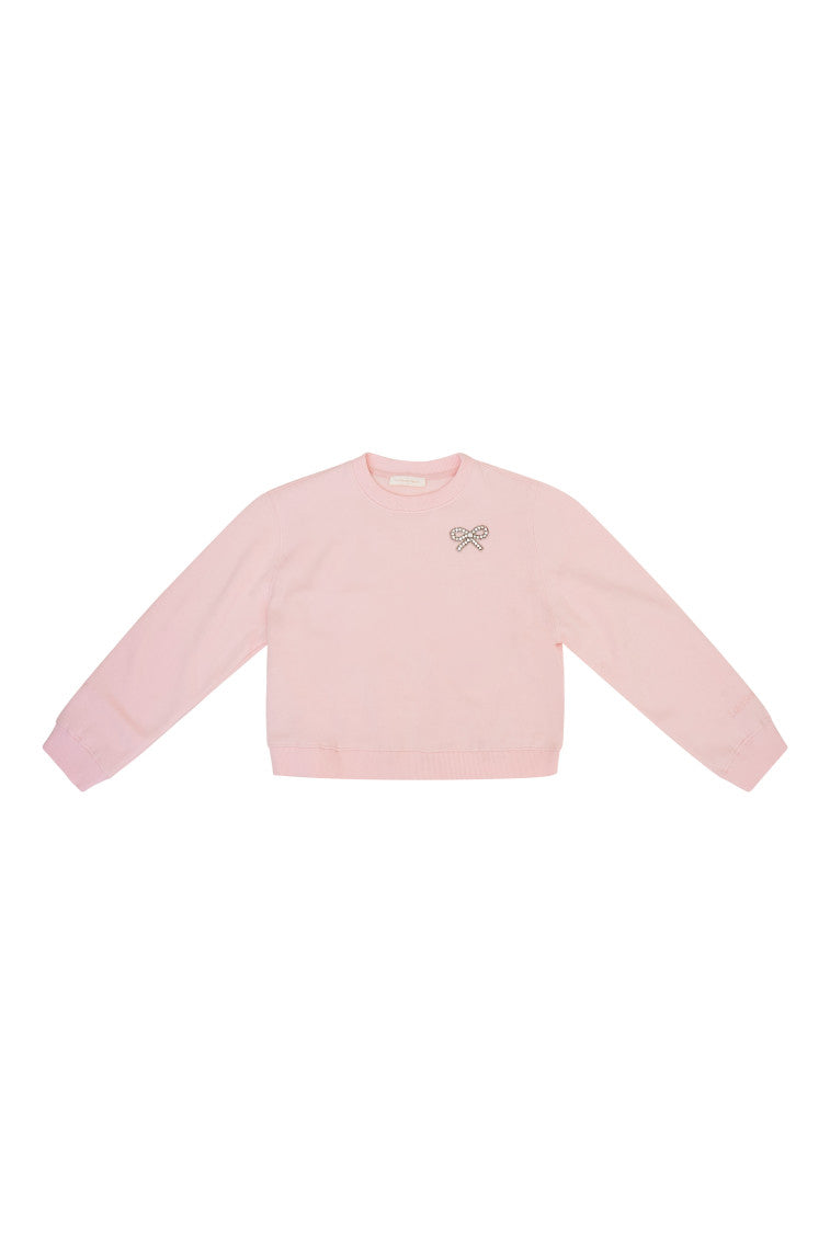 Luminous Crystal Bow Fleece Pullover for Girls - Soft & Cozy Winter Sweater for Kids, Perfect for School, Playdates & Outdoor Activities