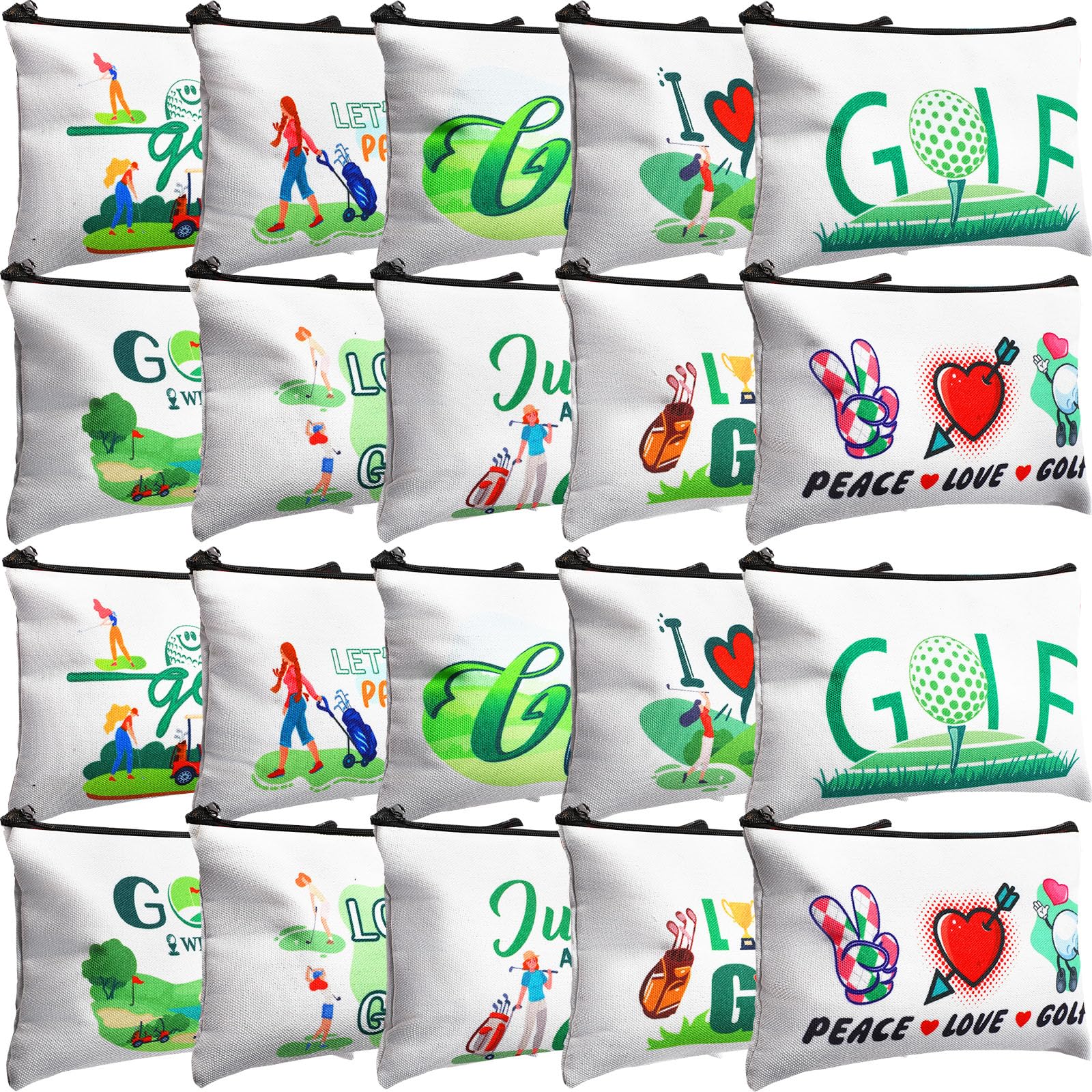 20 Pcs Golf Makeup Bags for Women - Canvas Cosmetic Pouches with Zipper, Perfect Golf Team Party Gifts & Travel Accessories