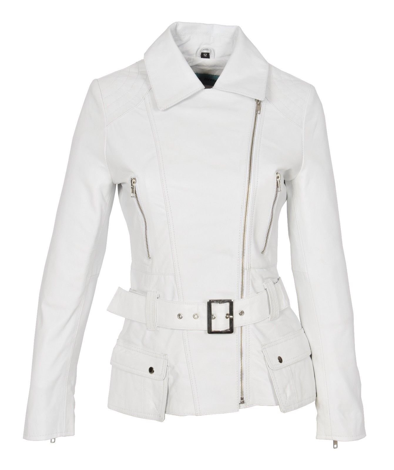 Women's Genuine Leather Motorcycle Jacket - White Bomber Biker Jacket for Women | Riding, Casual Wear & Outdoor Fashion