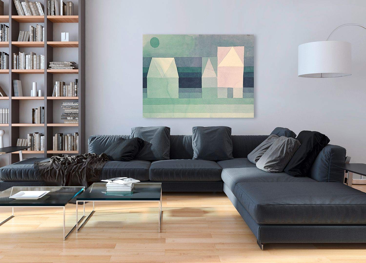 Paul Klee Three Houses Canvas Art Print - Famous Painting Reproduction on 70x50 cm Stretched Canvas - Perfect for Living Room, Bedroom & Office Decor