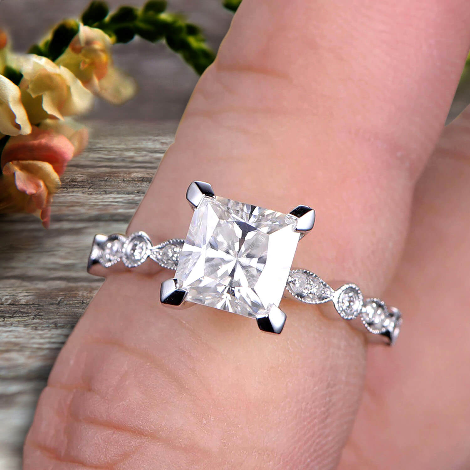 1.25 Carat Princess Cut Moissanite Engagement Ring in 10K White Gold - Classic Solitaire Bridal Jewelry for Proposals, Weddings & Anniversaries