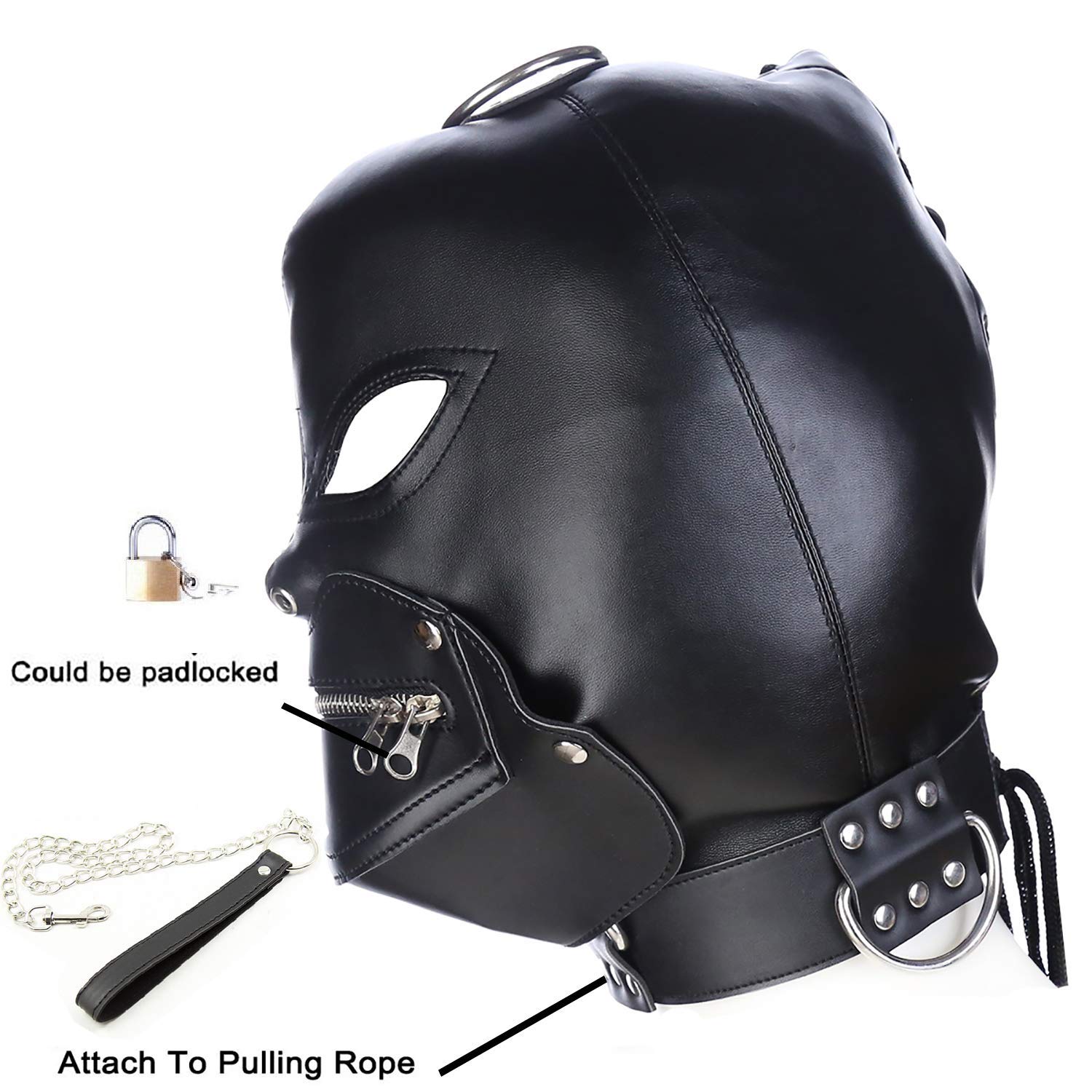 Breathable Black Leather Bondage Gimp Mask - Full Face Blindfold Hood for BDSM, LGBT, Cosplay & Couples Play | Unisex Adult Restraint Toy for Training, Roleplay & Halloween Costume Accessories