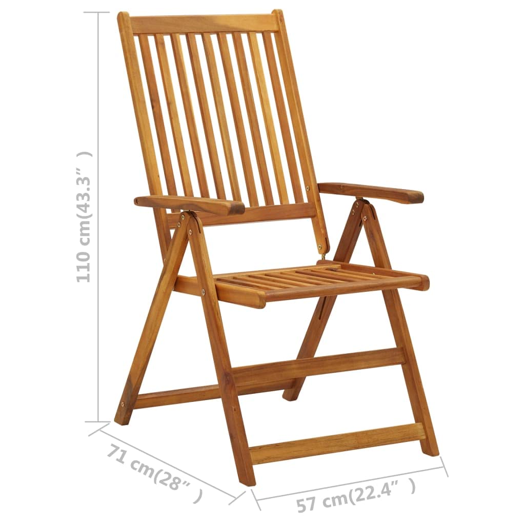 vidaXL Solid Acacia Wood Patio Reclining Chairs Set of 2 - Weather-Resistant Outdoor Furniture, Adjustable Comfort for Backyard & Poolside Relaxation, Easy Cleaning Garden Chairs for Patio, Deck, and Porch