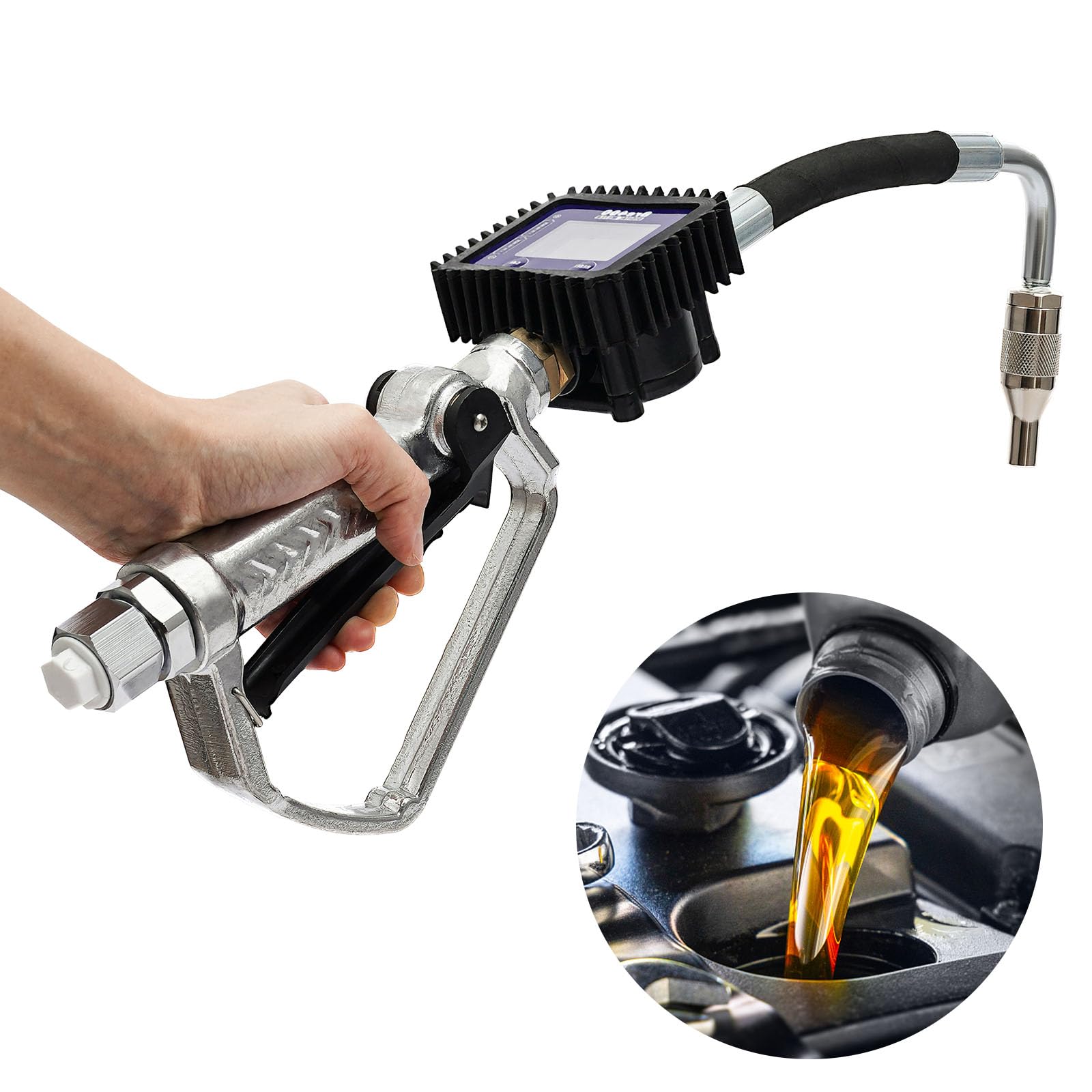 DENESTUS Digital Fuel Transfer Pump with Meter - Electronic Oil Meter Gun for Gasoline, Diesel, Hydraulic & Gear Oil - Accurate Liter/Gallon Measurement - Perfect for Automotive, Industrial & Farm Use