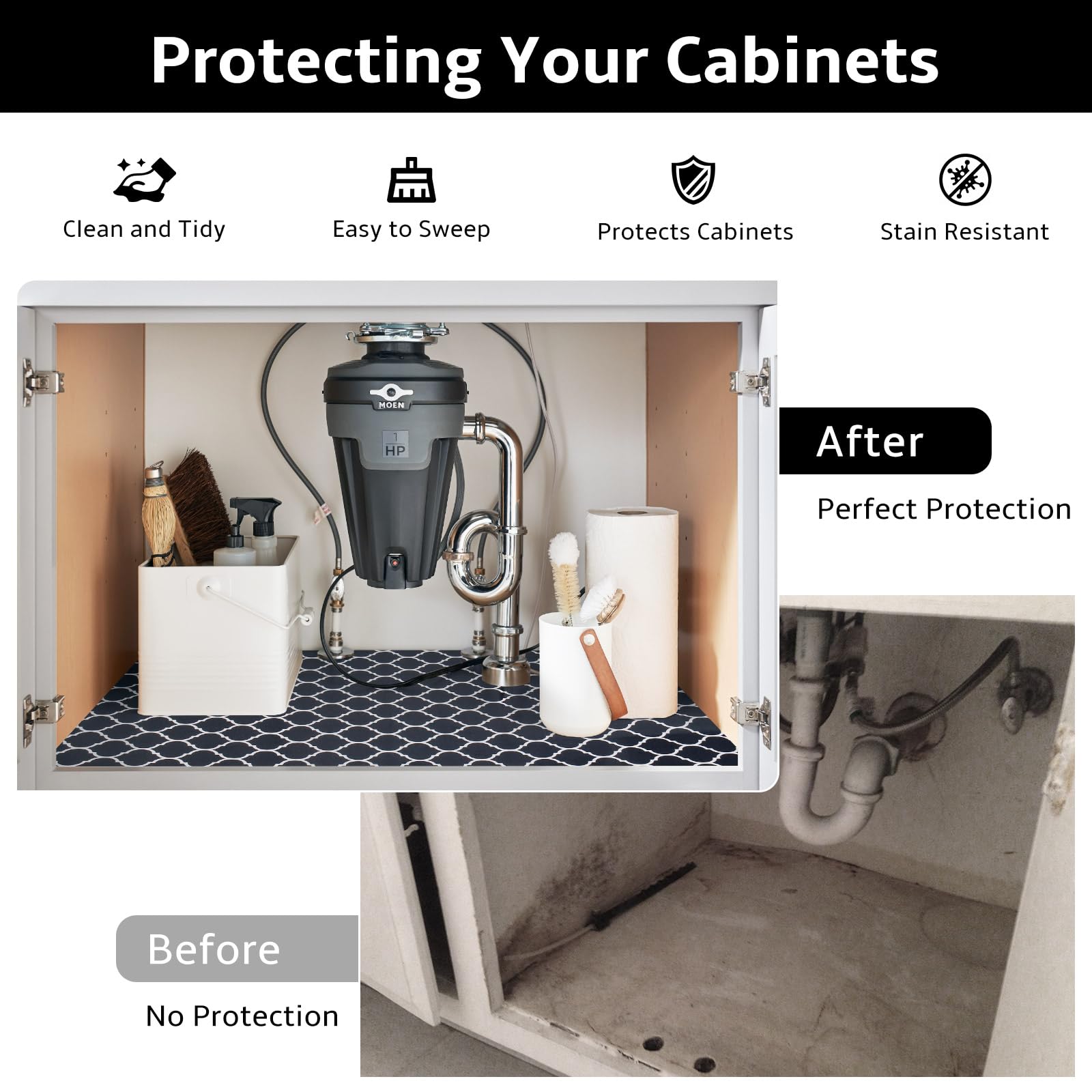 **Waterproof Under Sink Mat for Kitchen - Non-Slip, Absorbent, Quick Dry Sink Liner - Shelf Protector Tray (Dark Gray, 24