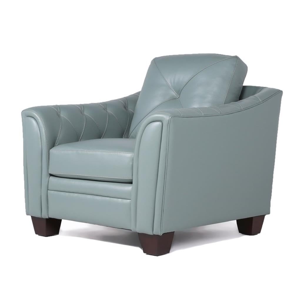 Home Square 2-Piece Tufted Leather Accent Chair Set in Spa Blue - Modern Living Room Furniture for Home Office, Lounge & Reading Nook
