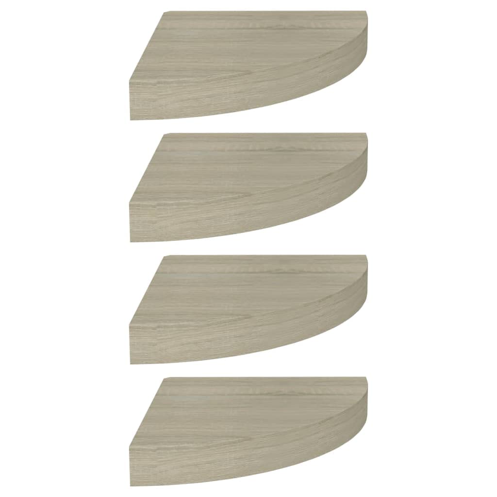 Modern Floating Corner Shelves Set of 4 - 9.8x9.8x1.5 Inch Oak MDF Wall Mounted Storage - Perfect for Living Room, Bedroom, Bathroom & Porch Decor - Space Saving Bookshelf & Display Shelf for Home Organization