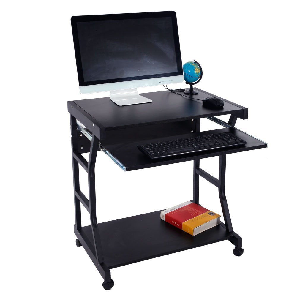 Adjustable Height Computer Desk with Wheels - Mobile Home Office Desk, Sturdy Black Writing Table for Work & Study - Perfect for Small Spaces & Remote Work