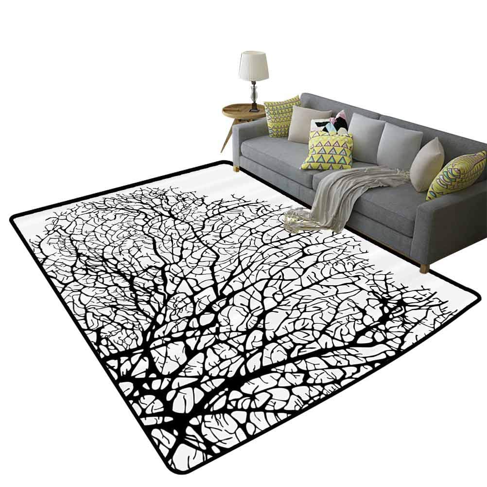 Minimalist Coral Reef Rug - 6'x8' (180x240cm) Black & White Underwater Design Nature Mat - Perfect for Living Room, Bedroom or Office Decor