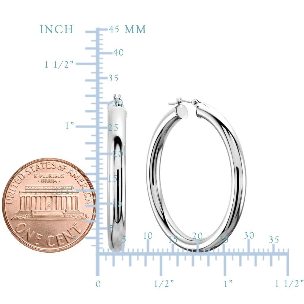14K Real Yellow or White Gold 4mm Classic Polished Round Tube Hoop Earrings for Women - Snap Post Closure, Multiple Sizes & Gauges - Perfect for Everyday Wear, Parties & Special Occasions