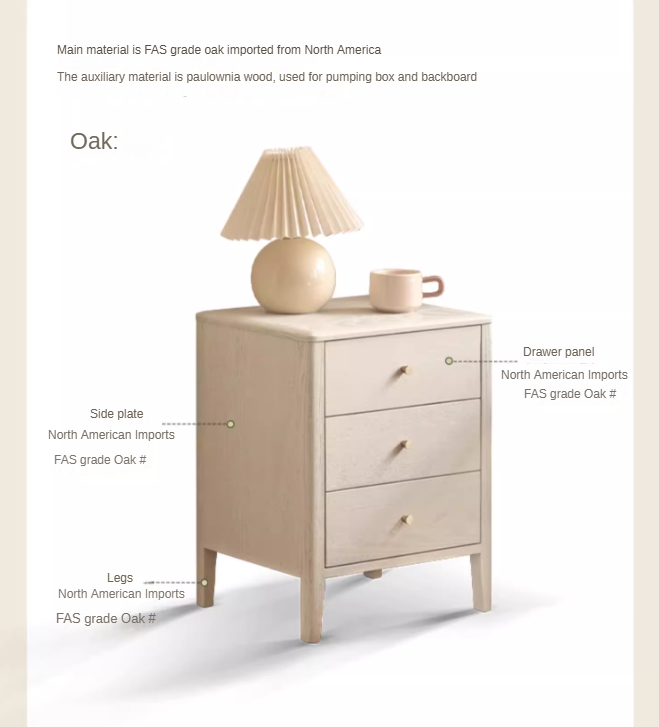 Solid Oak Wood Nightstand - Cream Finish, Modern Bedside Table for Bedroom, Living Room, or Nursery Furniture
