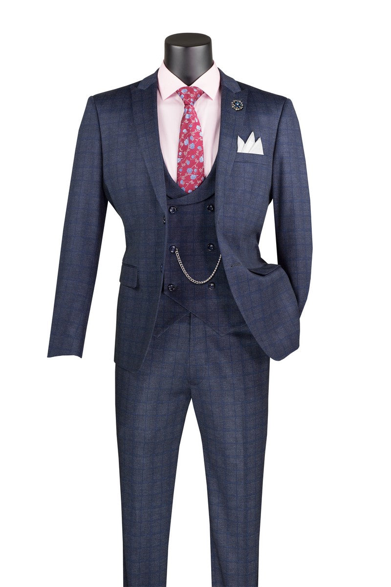 Milano Slim Fit 3-Piece Men's Vested Suit Set - Navy Blue Super Stretch Fabric | Perfect for Weddings, Business Meetings & Formal Occasions