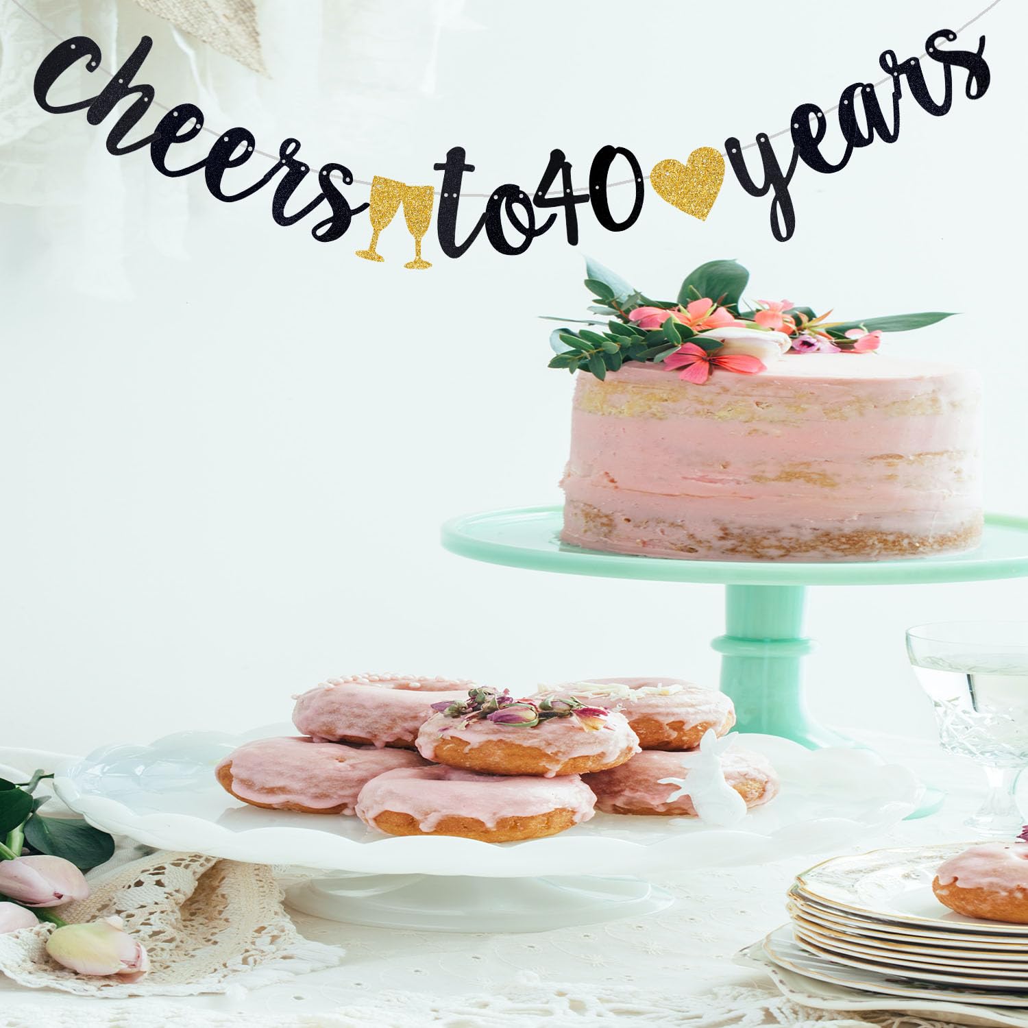 Happy 40th Birthday Banner & 40th Anniversary Decor - Black Paper Sign with Pre-Strung Hanging - Perfect for Milestone Birthday Parties & Wedding Anniversary Celebrations