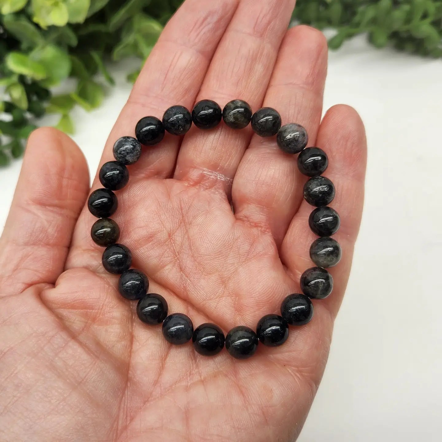 Iolite Stretch Smooth Bead Bracelet for Women - Adjustable Healing Crystal Jewelry for Meditation, Yoga & Positive Energy
