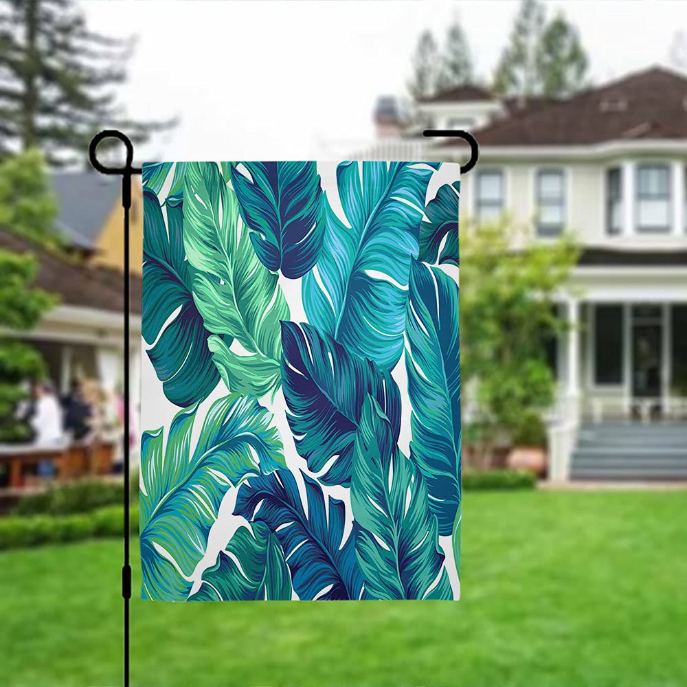 Double Sided 12x18 Inch Teal Banana Leaf Garden Flag - Wondertify Tropical Palm Leaves Yard Decor for Porch, Patio & Outdoor Spaces - Biodegradable Botanical Elements Home Decoration