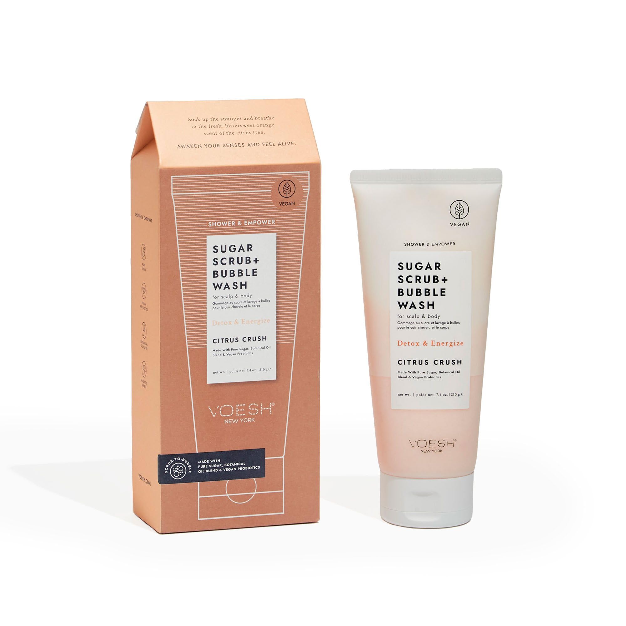 VOESH Sugar Scrub & Bubble Wash - Exfoliating Body Scrub with Citrus Crush for Smooth Skin | Vegan Scalp Scrub & Body Wash for Scalp Care | Perfect for Shower & Spa Day Self-Care Routine