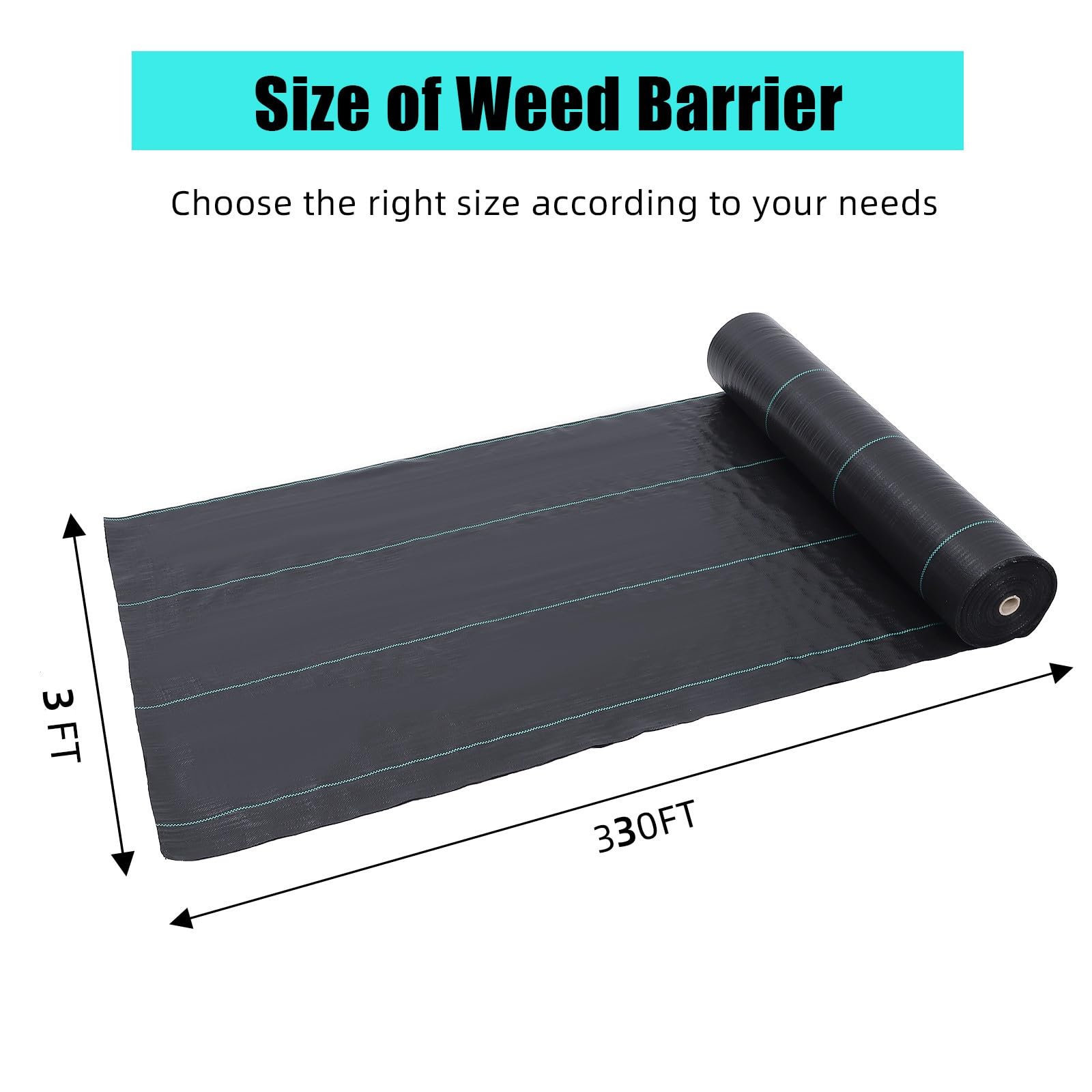 GARVEE 3.24oz 3-Pack 300ft Weed Barrier Fabric - Heavy Duty Landscape Mat for Gardening, Lawn Care & Weed Control | Perfect for Flower Beds, Vegetable Gardens & Under Deck Protection
