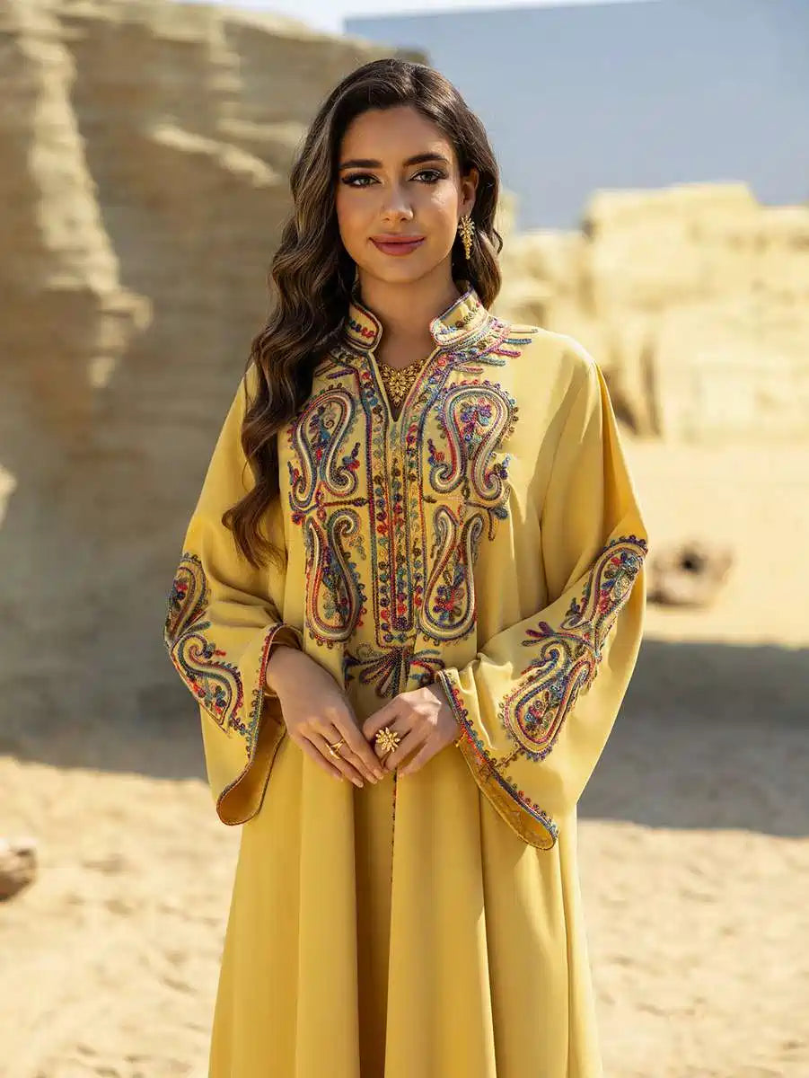 Elegant Rope Embroidery Wrinkle-Free Eid Caftan Dress for Women - Perfect for Eid Celebrations, Weddings & Special Occasions