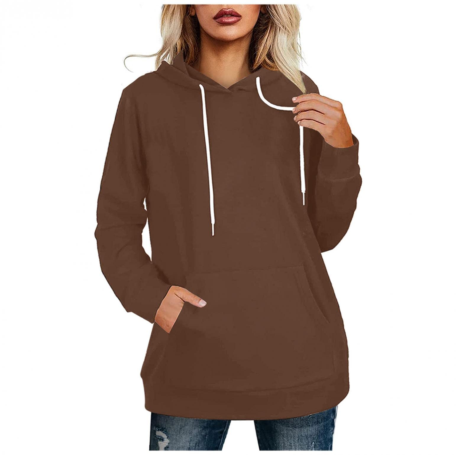 Women's Casual Hoodies - Pure Color Drawstring Long Sleeve Loose Comfortable Sweatshirts for Fall & Winter | Cozy Loungewear, Outdoor Activities, and Everyday Wear
