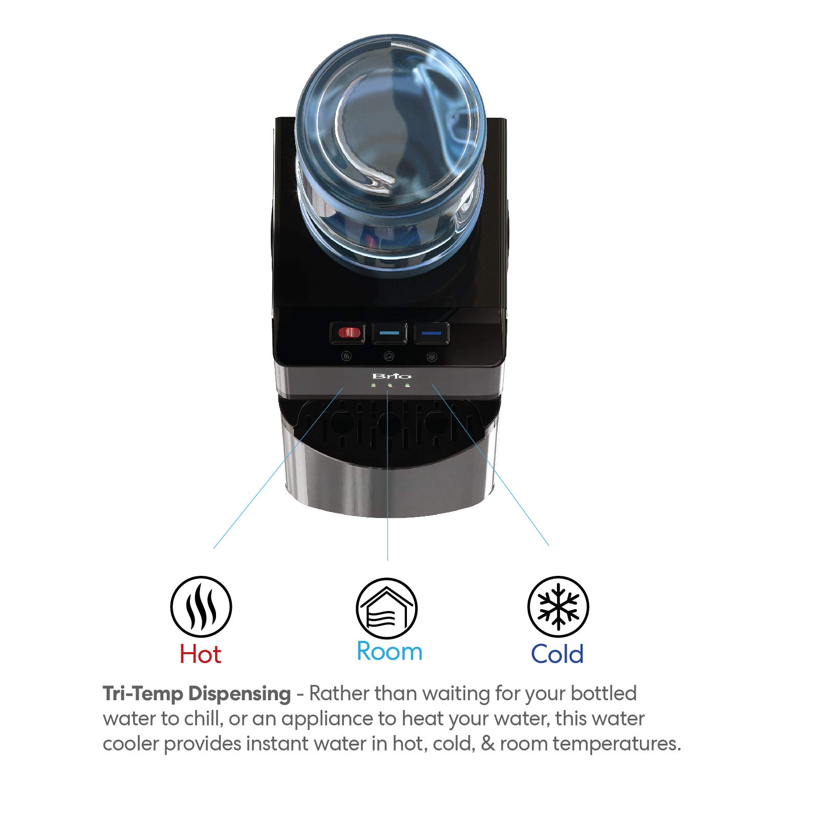 Brio Limited Edition Top Loading Water Cooler Dispenser - Black Stainless Steel - Hot & Cold Water Dispenser with Child Safety Lock - 3/5 Gallon Bottle Capacity - UL/Energy Star Certified - Perfect for Home, Office, and Kitchen Use