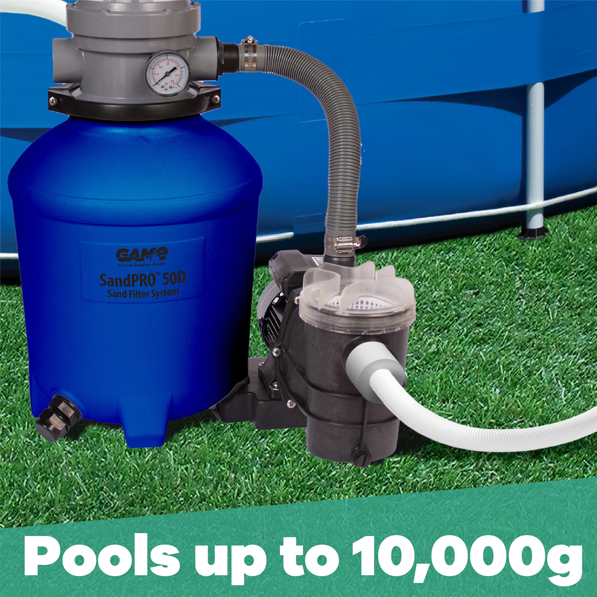 GAME 61201-BB SandPRO 50D Series 0.5HP Above Ground Pool Sand Filter Pump System - Compatible with Intex & Bestway Pools, High Power for Crystal Clear Water, Easy Maintenance, 24