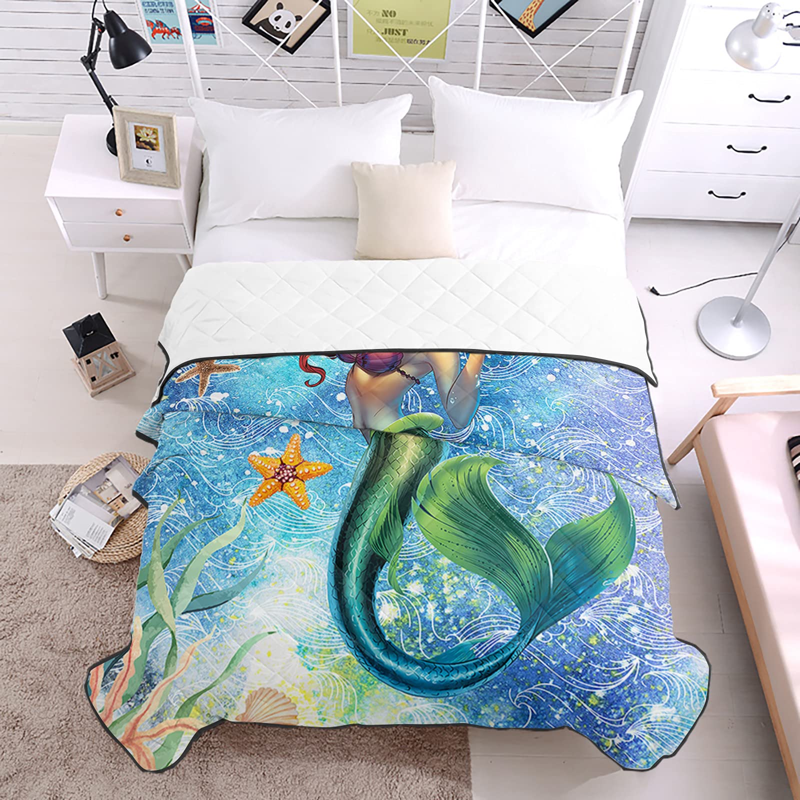 LBDOMOV All Season Down Alternative Duvet - Soft Lightweight Comforter with Mermaid Fishtail Ocean Design, King Size Bed Blanket for Bedroom Decor | Perfect for Cozy Sleep, Guest Rooms & Coastal Themed Bedrooms