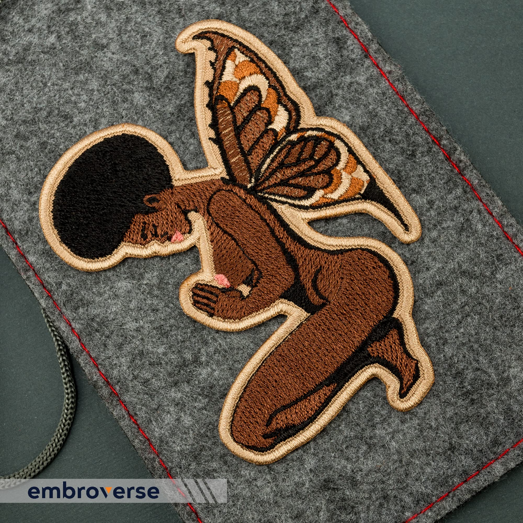Black Fairy Iron On Patch - Melanin Queen Embroidery with Butterfly Wings & Praying Nude Woman Design - 2.7 x 3.9 Inch Embroidered Applique for DIY Clothing, Bags & Costumes - Perfect for African American Pride, Cosplay & Fashion Accessories
