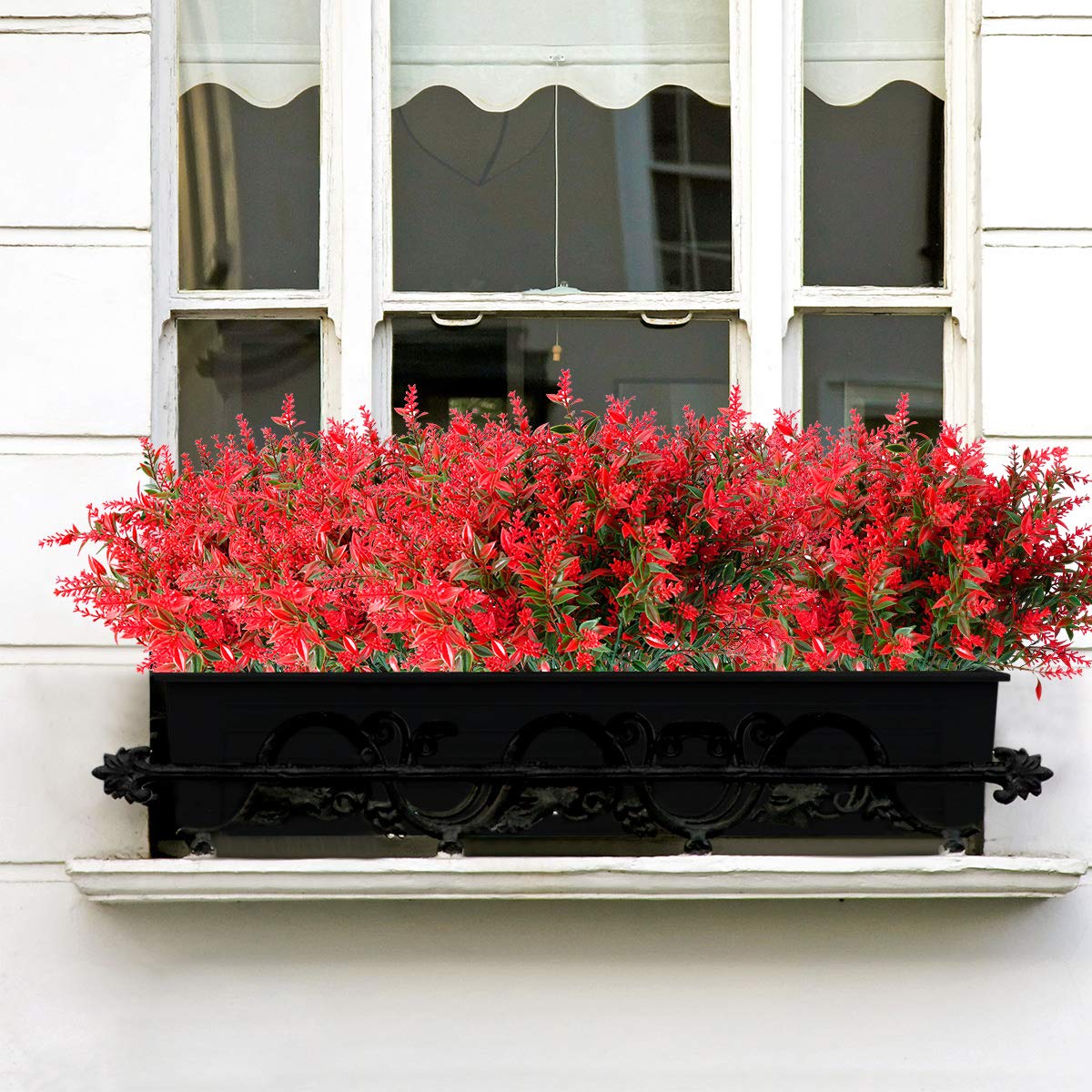 UV Resistant Artificial Lavender Flowers - 8 Bundles Fade Proof Fake Plastic Plants for Outdoor Garden, Porch & Window Box Decor - Perfect for Home, Wedding & Party Decoration (Red)