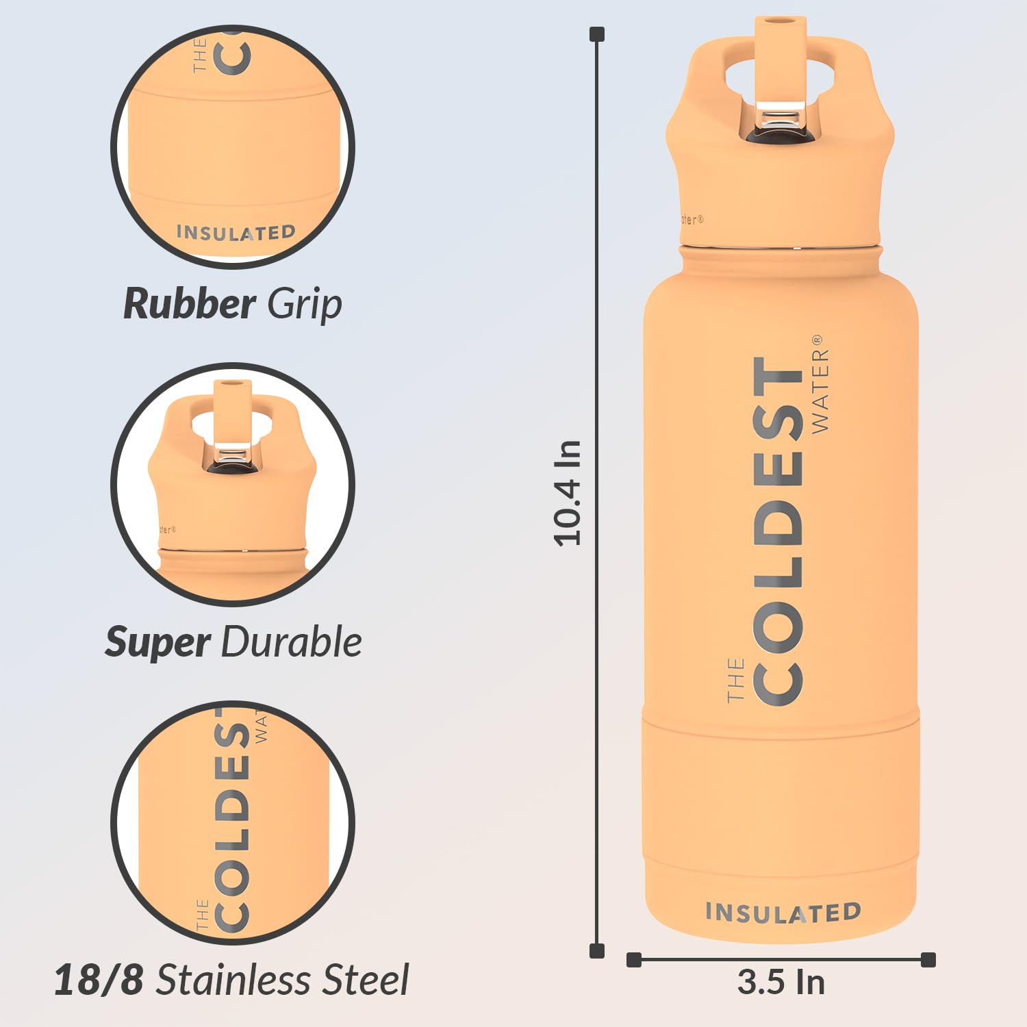Coldest Sports Water Bottle 32oz - Vacuum Insulated Stainless Steel Thermos with Straw Lid, Leak Proof & Reusable - Perfect for Gym, Hiking, Running & Outdoor Activities (Sahara Tan)