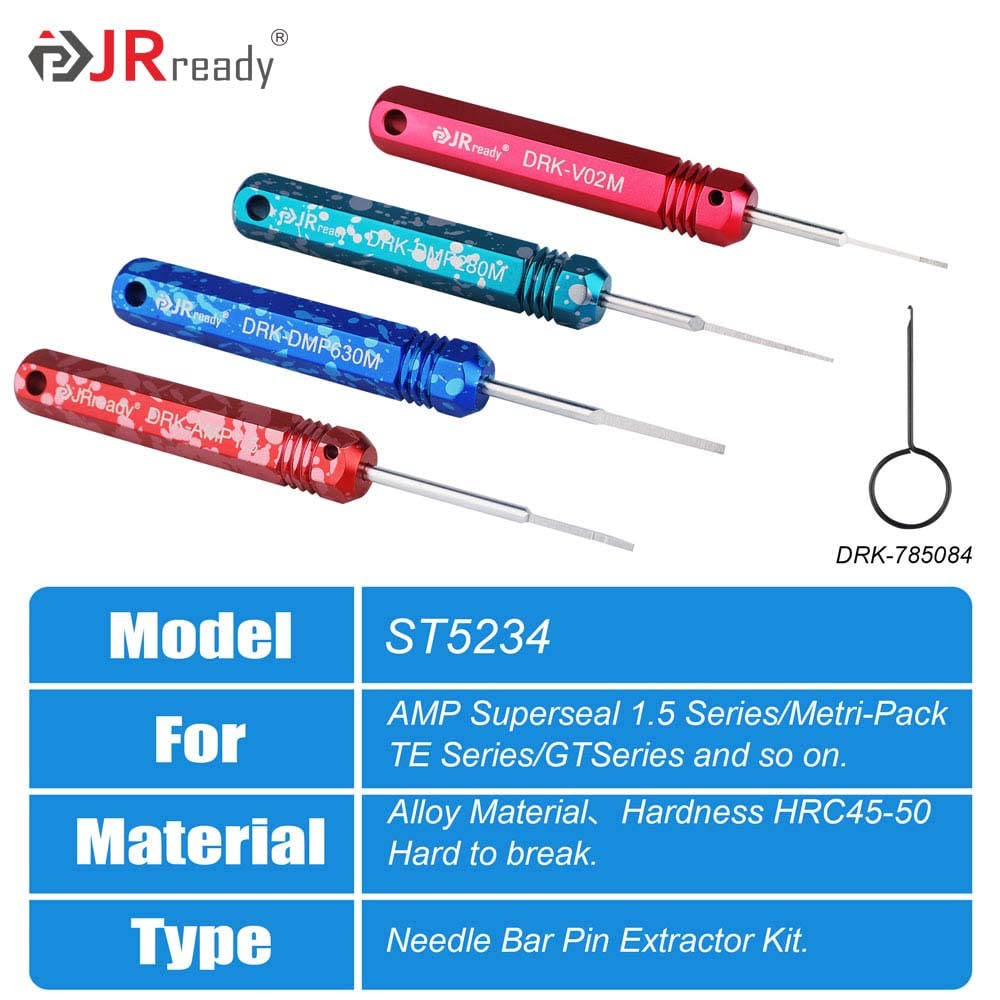 JRready ST5234 Pin Extractor Tool Kit - AMP Super Seal 1.5/Metri Pack 150,280/TE 968880,968849/JST Connector Removal Set - 5PCS Automotive Wire Terminal Tools for Male & Female Sealed Connectors | Perfect for Car Wiring Repairs, Electrical Maintenance & DIY Automotive Projects