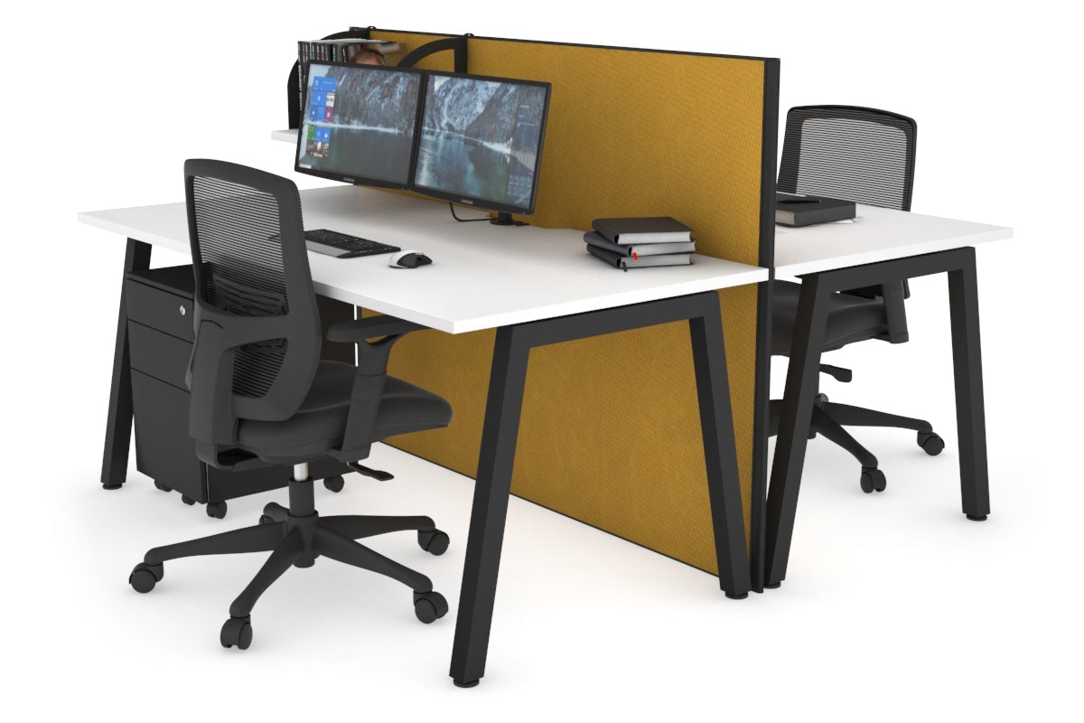 Horizon Quadro 2-Person Office Workstation Bench with A-Legs - 1400mm x 800mm Dimensions, Cable Management Scallop - Perfect for Collaborative Workspaces & Shared Office Desks