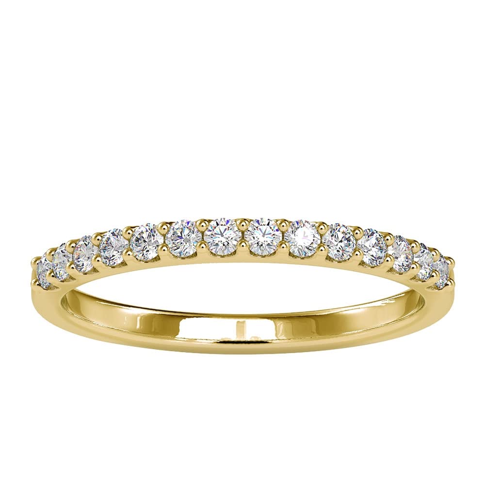 14K Solid Gold Women's Diamond Half Eternity Band Ring - Genuine Round Cut 0.25 CT April Birthstone Ring with Scalloped Setting | Elegant Wedding Band, Anniversary Gift, Birthday Jewelry for Her