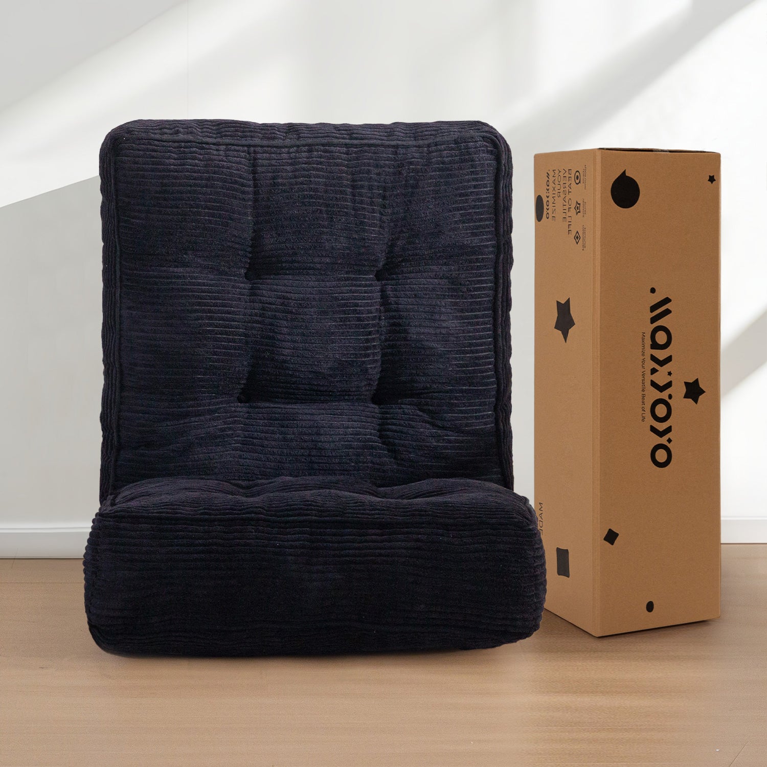 MAXYOYO Adjustable Floor Chair with Lumbar Support - Ergonomic Gaming & Meditation Seat for Adults - Comfortable Black Floor Cushion for Living Room, Bedroom & Office Use