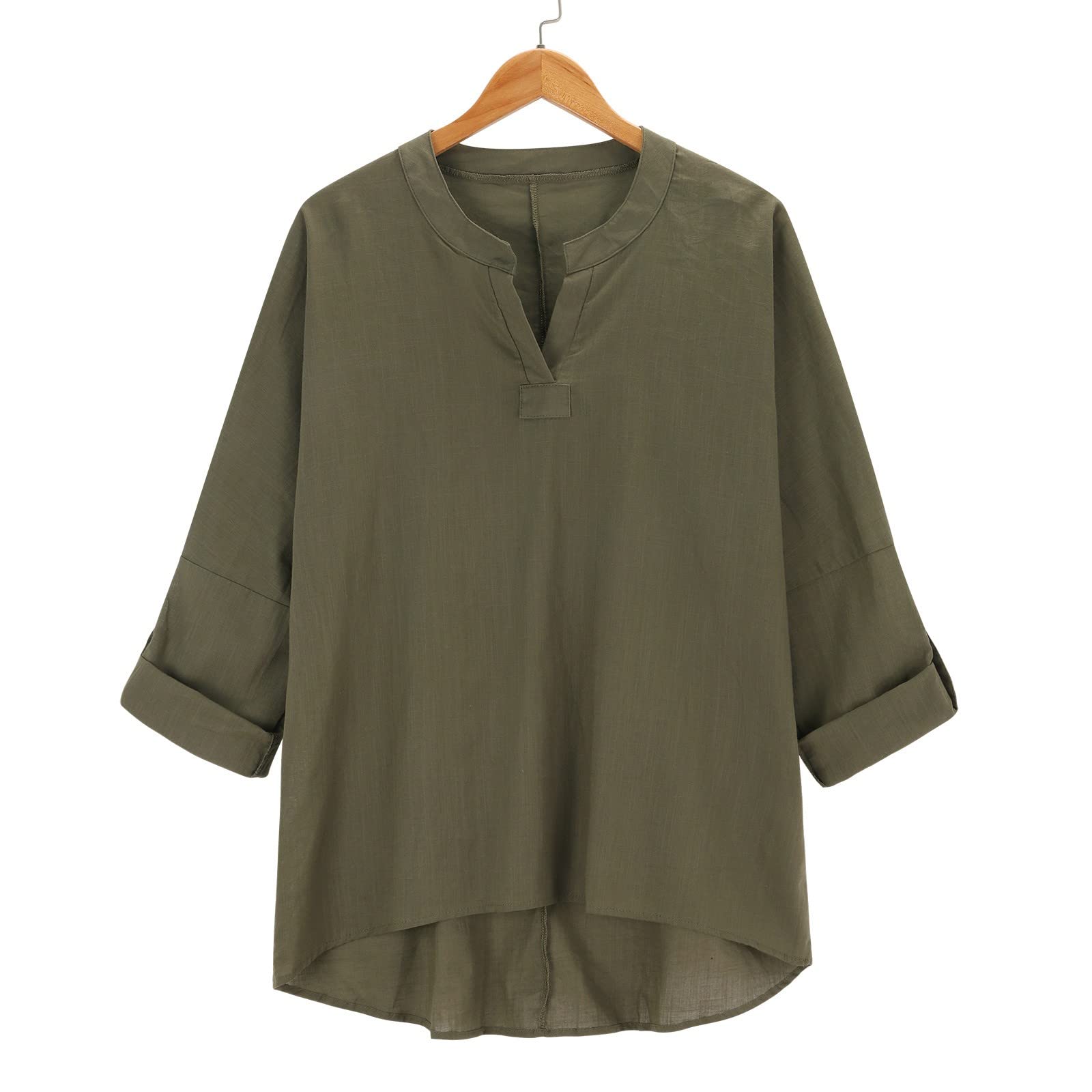 GIERIDUC Women's Long Sleeve Oversized T-Shirt - Soft V-Neck Tunic Top with Side Slits & Roll-Up Sleeves | Casual Loose Blouse for Work, Weekend & Layering