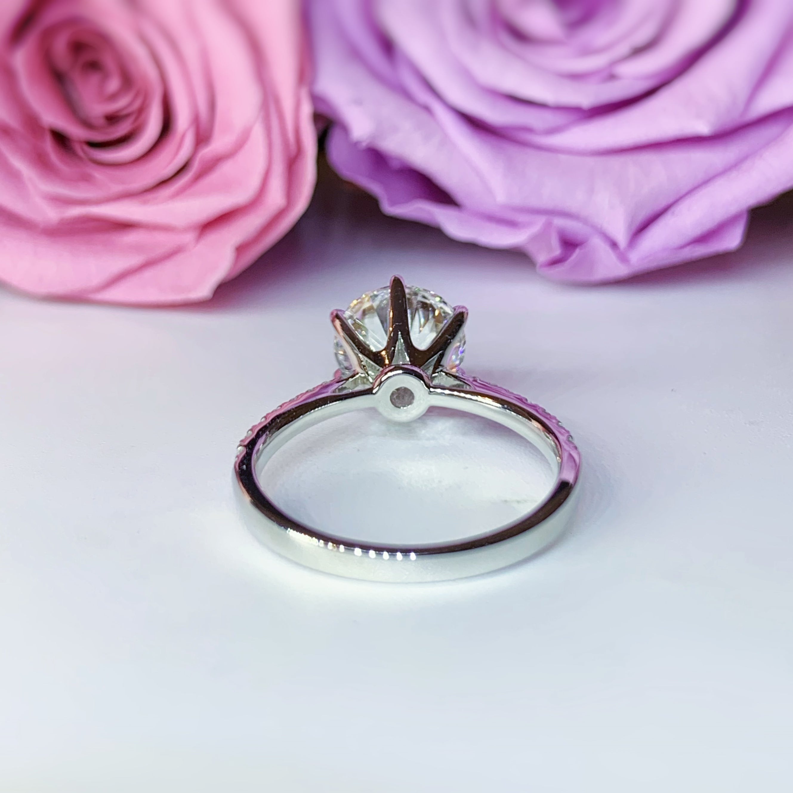 Six Prong Side Stone Diamond Engagement Ring - 1.5ct Round Cut Solitaire Wedding Band for Women (LGR240) | Perfect for Proposals, Anniversaries & Bridal Jewelry