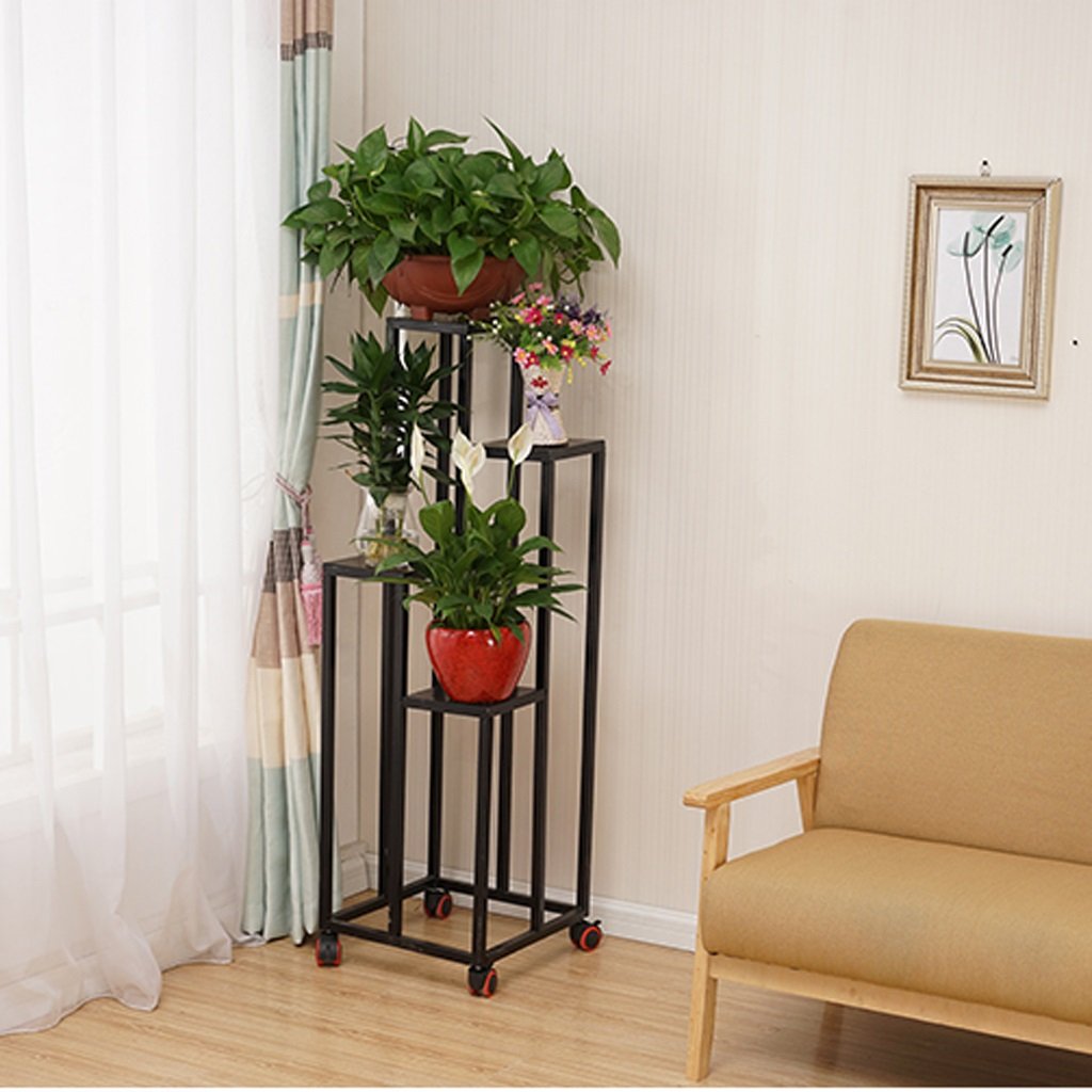 Multifunctional Iron Art Flower Stand - 3-Tier Floor Plant Shelf with Wheels for Home, Garden & Flower Shop Display (Large Size, Casters Included)