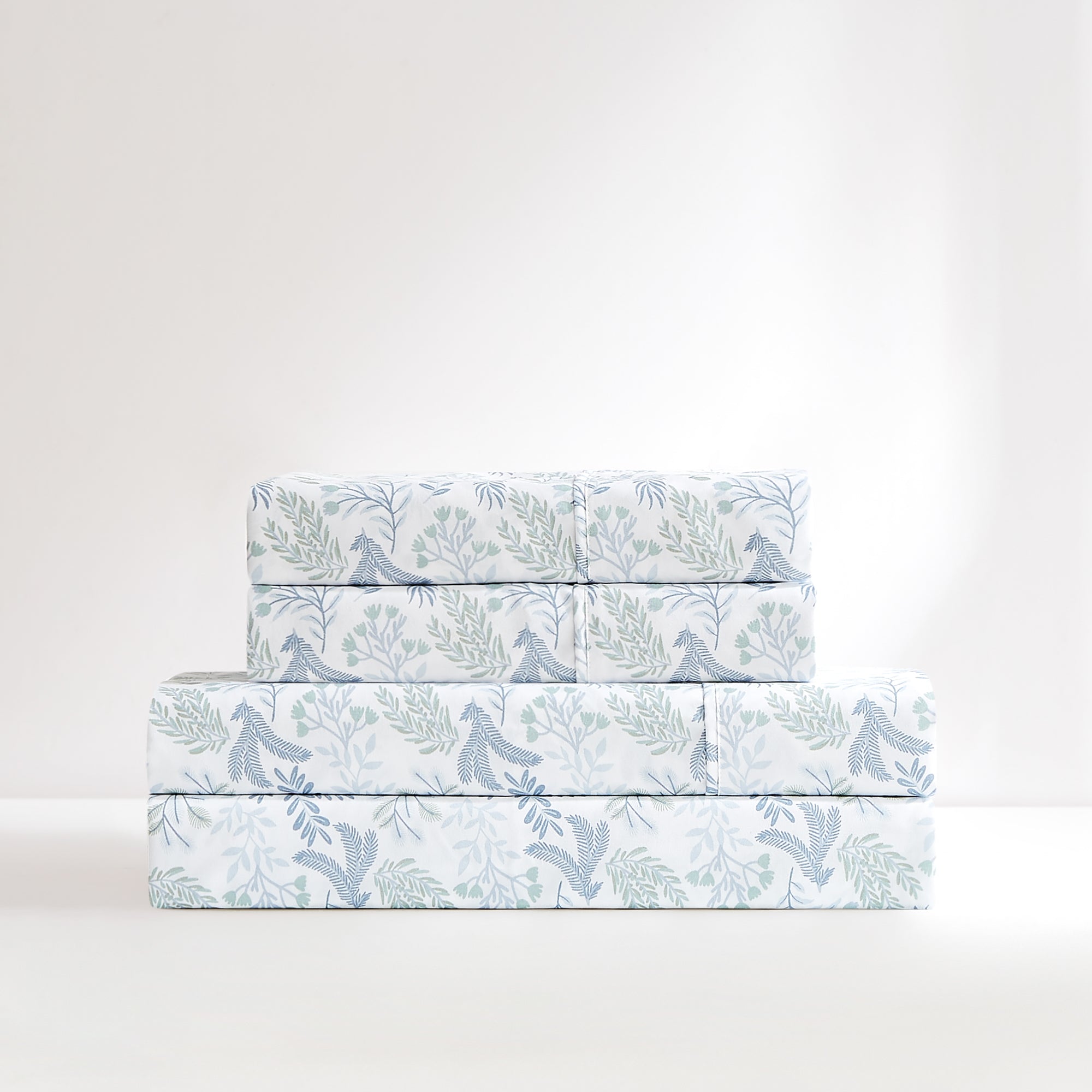 Botanical Leaf and Floral Printed Cotton Sheet Set - Queen Size Bedding with Soft Breathable Fabric for Home Decor and Comfortable Sleep