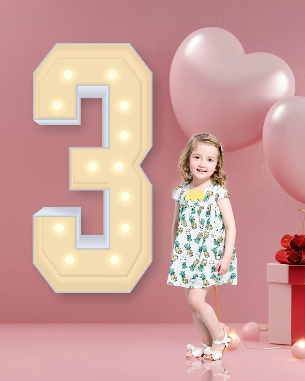 4FT Lighted Plastic Marquee Number 3 - Corrugated Plastic Board for Easy Assembly, No Tools Needed - Perfect for Birthday Party Decor, Yard Sale Signs, Photo Wall Backdrop & Outdoor Events