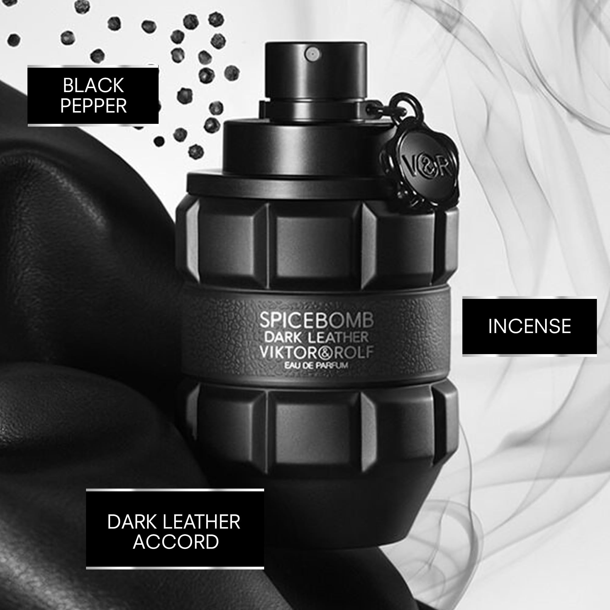 Viktor&Rolf Spicebomb Dark Leather Eau de Parfum for Men - Woody Spicy Cologne with Leather, Incense & Musk Notes - 3 Fl Oz - Perfect for Date Night & Special Occasions