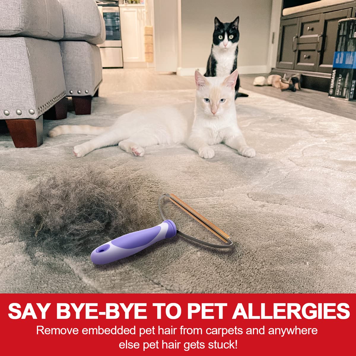 Pet Hair Remover for Dogs & Cats - 2 Pack Purple Lint Cleaner Pro, Fur Removal Tool & Portable Carpet Scraper - Effective Fuzz Rollers for Hairball Removal on Carpets, Car Mats, Couches, Pet Beds, Furniture & Rugs - Perfect for Pet Owners & Home Cleaning