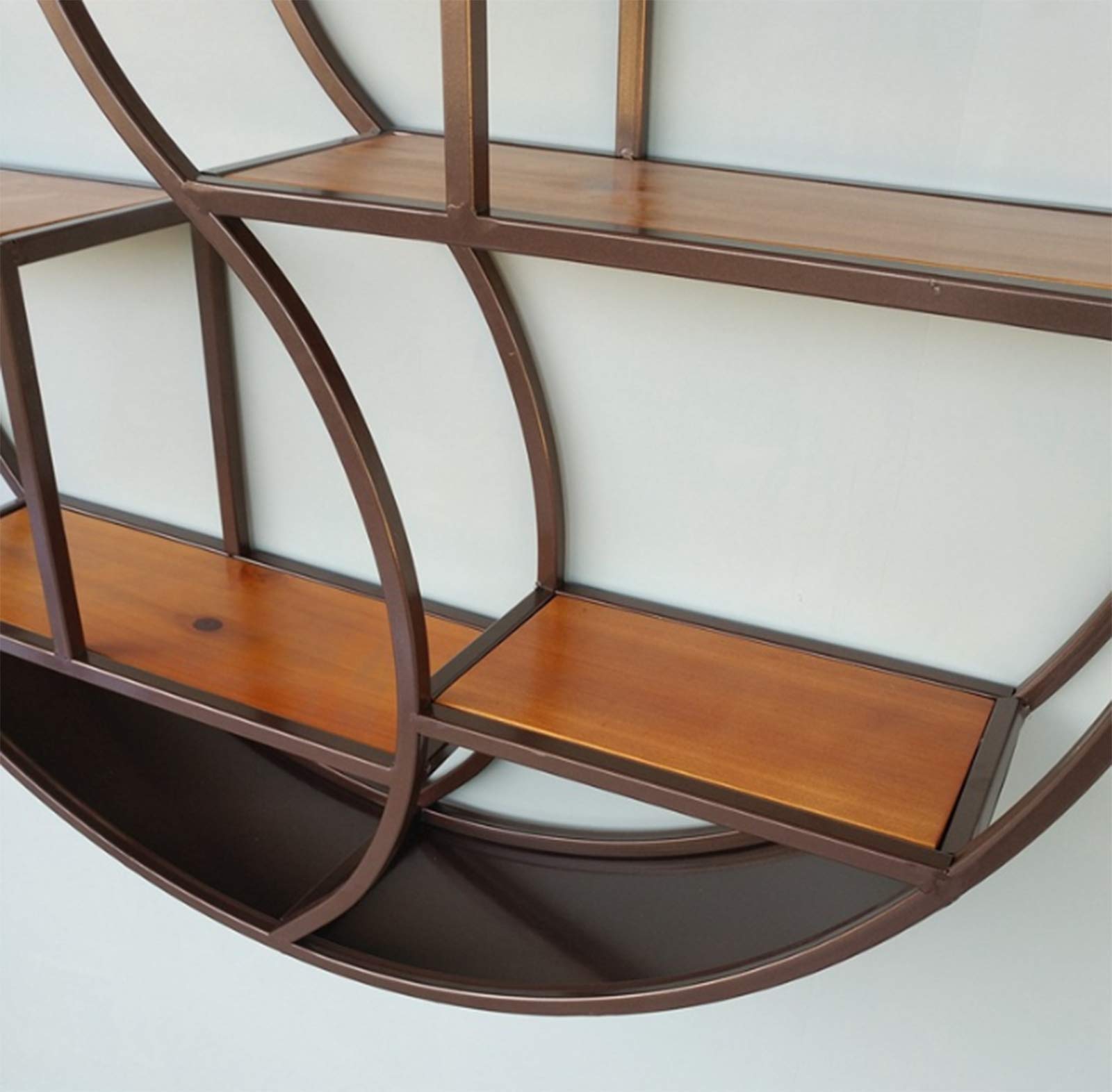 Round Floating Wall Shelf - Wood & Metal Mounted Shelving for Home Decor - Copper Finish (68x68x16cm) - Perfect for Bedroom, Living Room, Bathroom & Kitchen Storage & Display