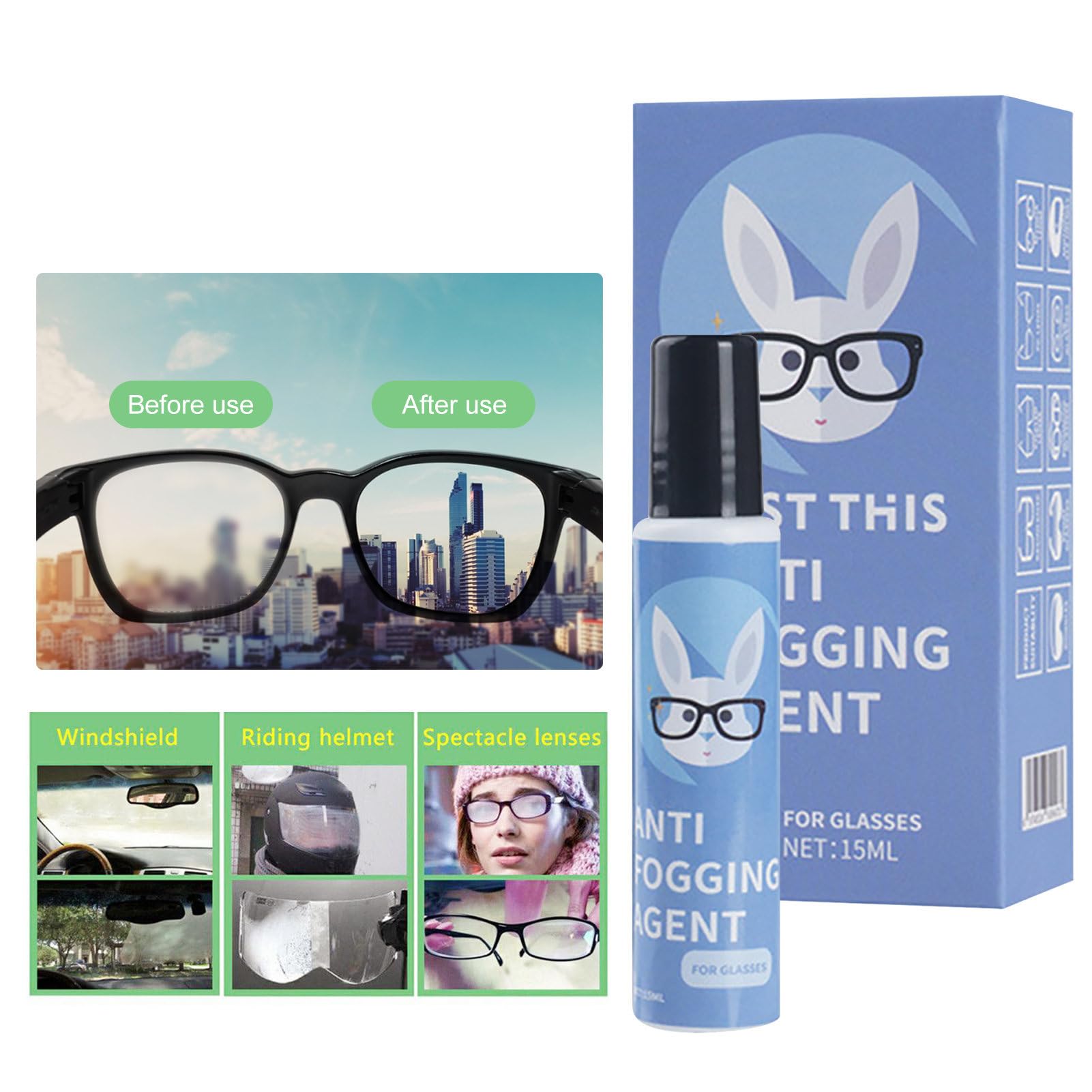 Anti-Fog Spray for Glasses & Sunglasses - 15ml Lens Cleaner for Optical, Safety & Sports Goggles - Prevent Fogging for Driving, Skiing & Outdoor Activities