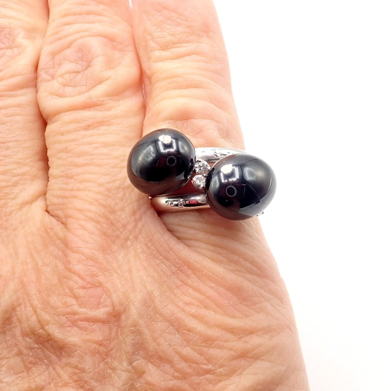 Authentic Pomellato Capri 18k White Gold Diamond Twin Black Ceramic Ring - Luxury Jewelry for Weddings, Anniversaries & Special Occasions