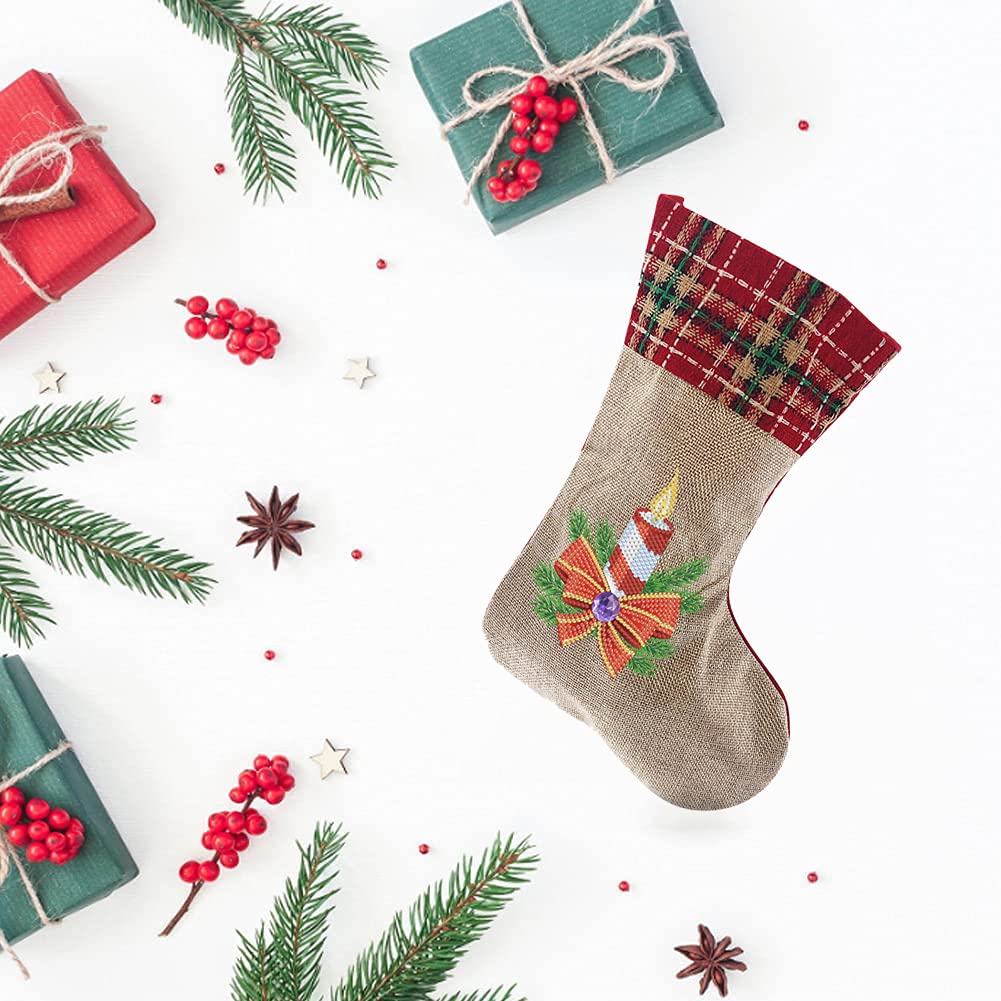 5D Diamond Painting Christmas Stockings Kit - DIY 14 Inch Holiday Candle Candy Bag for Fireplace Decor, Family Xmas Party & Home Decoration | Perfect for Gift Wrapping, Tree Ornaments and Festive Seasonal Decor