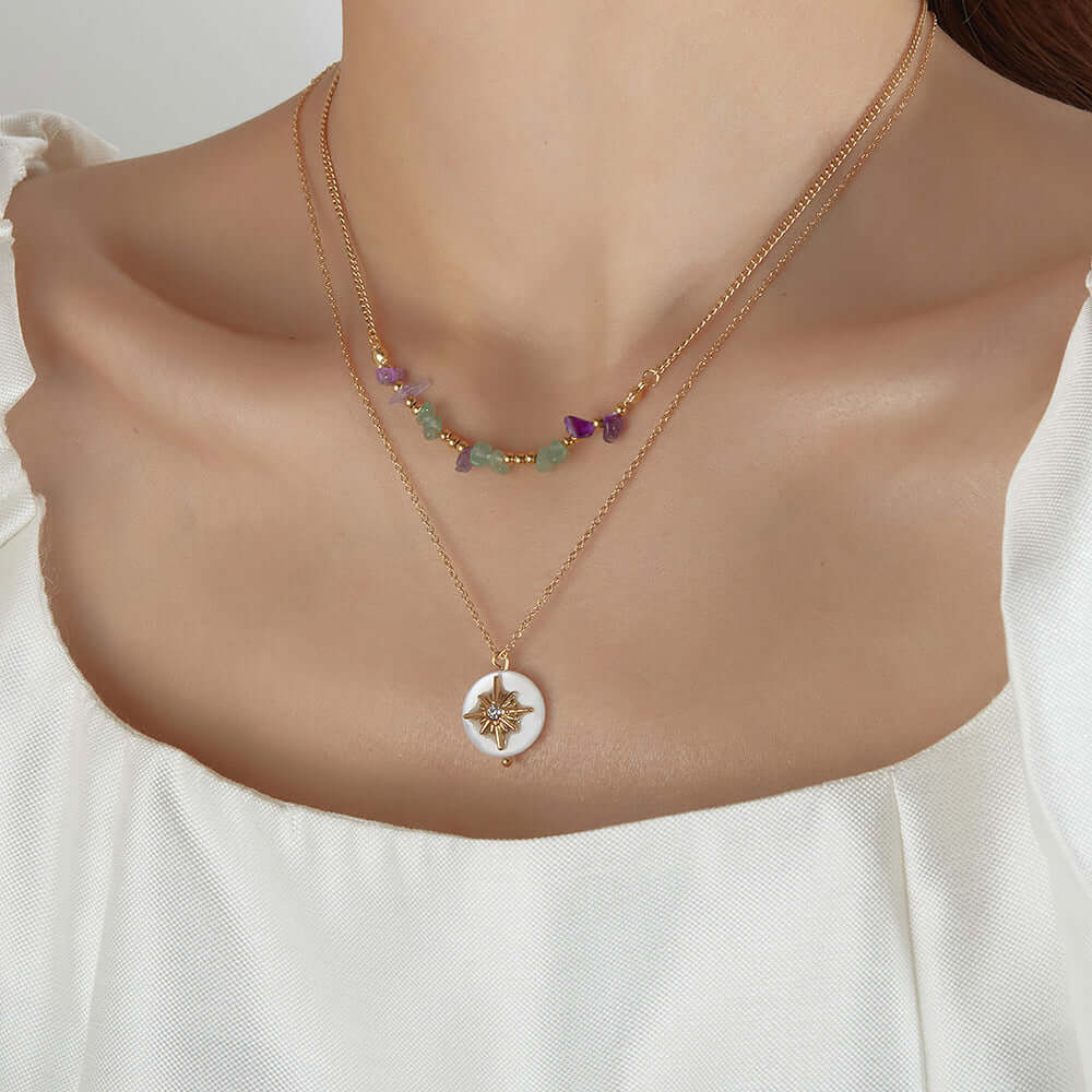 Layering Stone & Star Pendant Chain Necklace | GX2331 | Trendy Boho Jewelry for Women | Perfect for Layering, Everyday Wear & Special Occasions