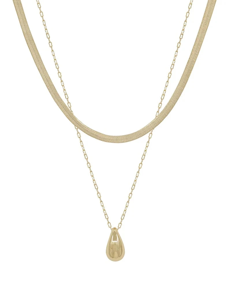 Elegant Gold Teardrop Snake Chain Layered Necklace for Women - Perfect for Date Night, Parties & Everyday Wear
