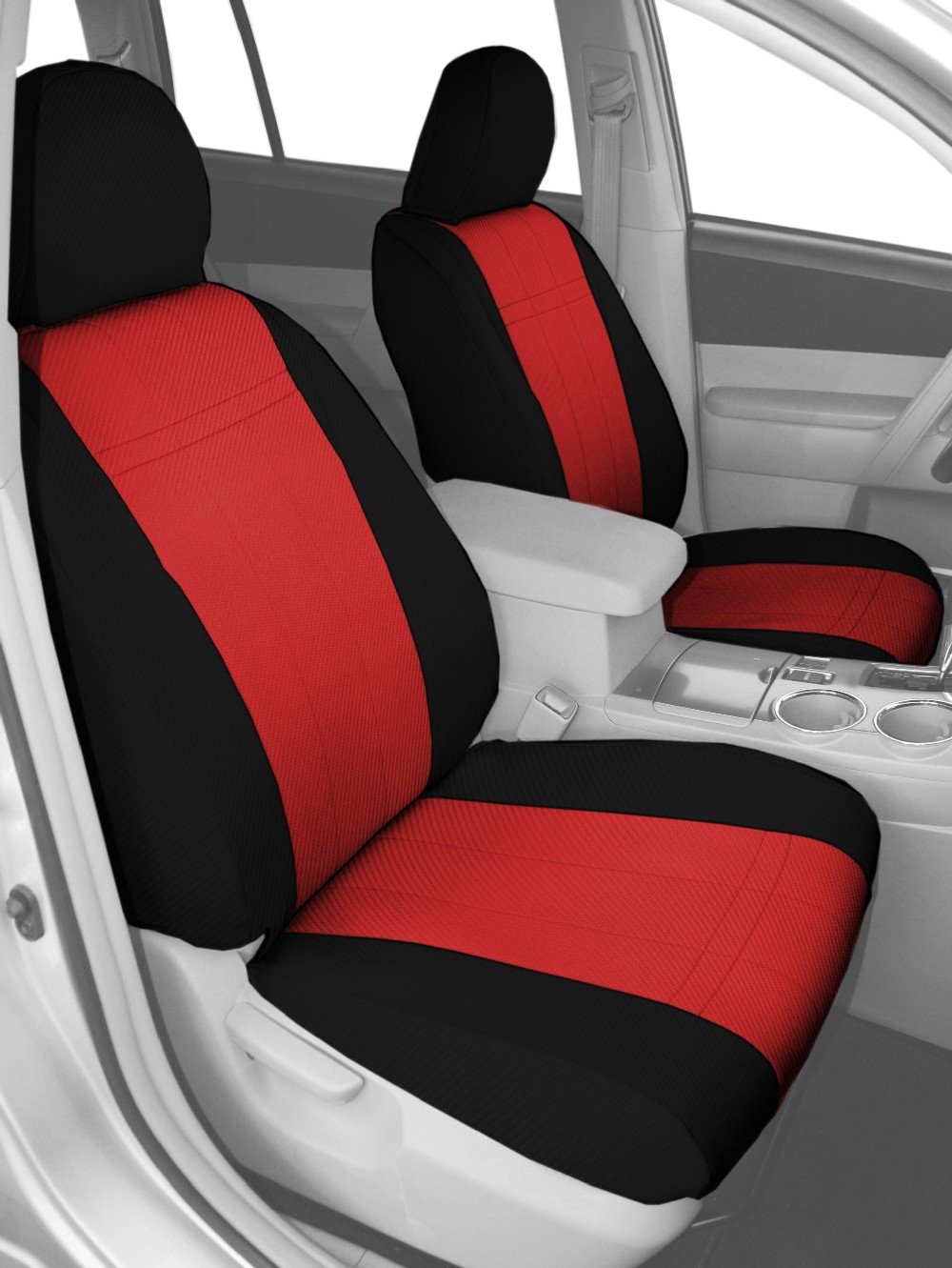 Premium Carbon Fiber Seat Covers for 2015-2017 Dodge Charger - CalTrend Front Bucket Seats with Red Insert & Black Trim | Durable Car Interior Accessories for Comfort & Style